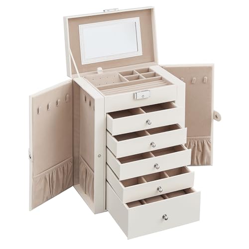 Detalle de SONGMICS Scatola Portagioie a 6 livelli con specchio interno e serratura – JBC152W01