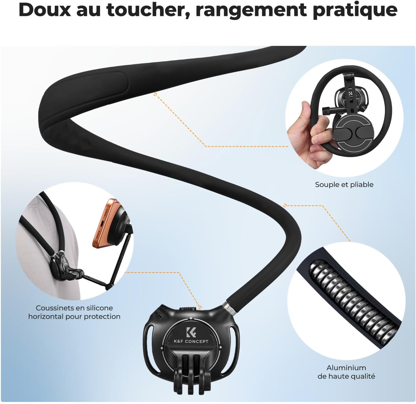 Detalle de K&F CONCEPT 2 en 1 Support Cou Téléphone Magnétique + Clip — POV/Blog pour iPhone et Android