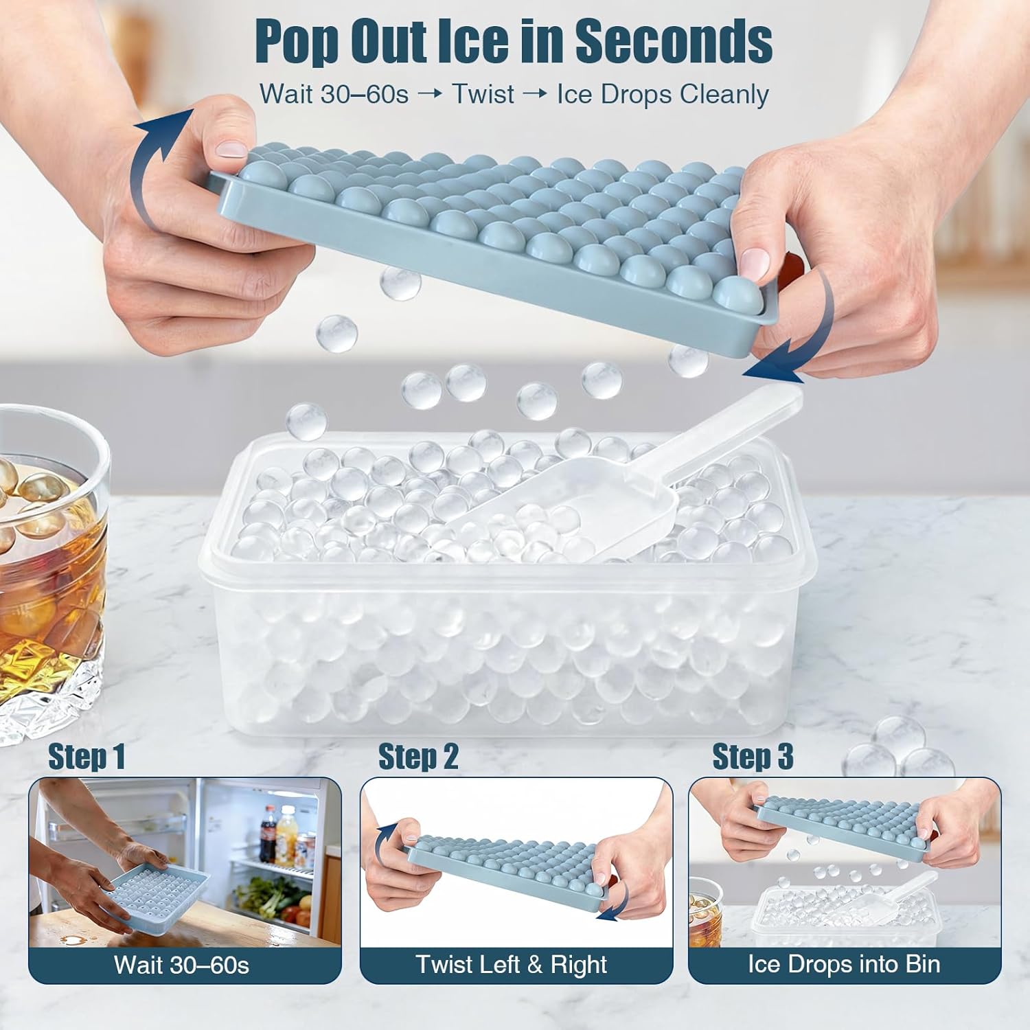Thumbnail 1 de WIBIMEN Mini Pebble Ice Trays with Lid — 2-Pack, 0.55" Ice for Bottles, Easy Twist Release