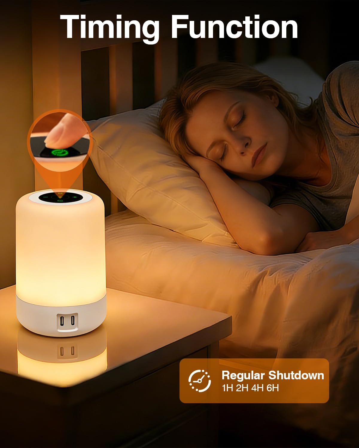 Thumbnail 4 de salipt Touch Control Bedside Lamp with 4-Port USB Charging, Colour-Changing Night Light and Adjustable Brightness