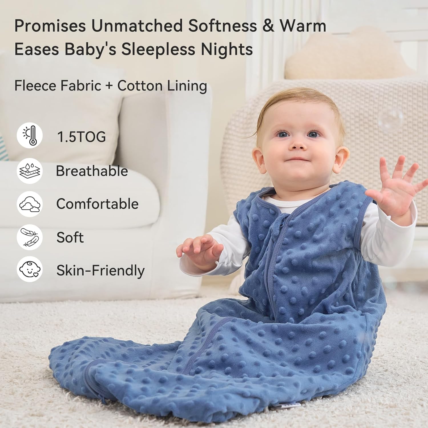 Thumbnail 1 de Unnivoll Babyschlafsack 1,5 Tog (18–24 Monate) im 2er-Set – für Winter/Herbst, 90 cm, Blau & Grün