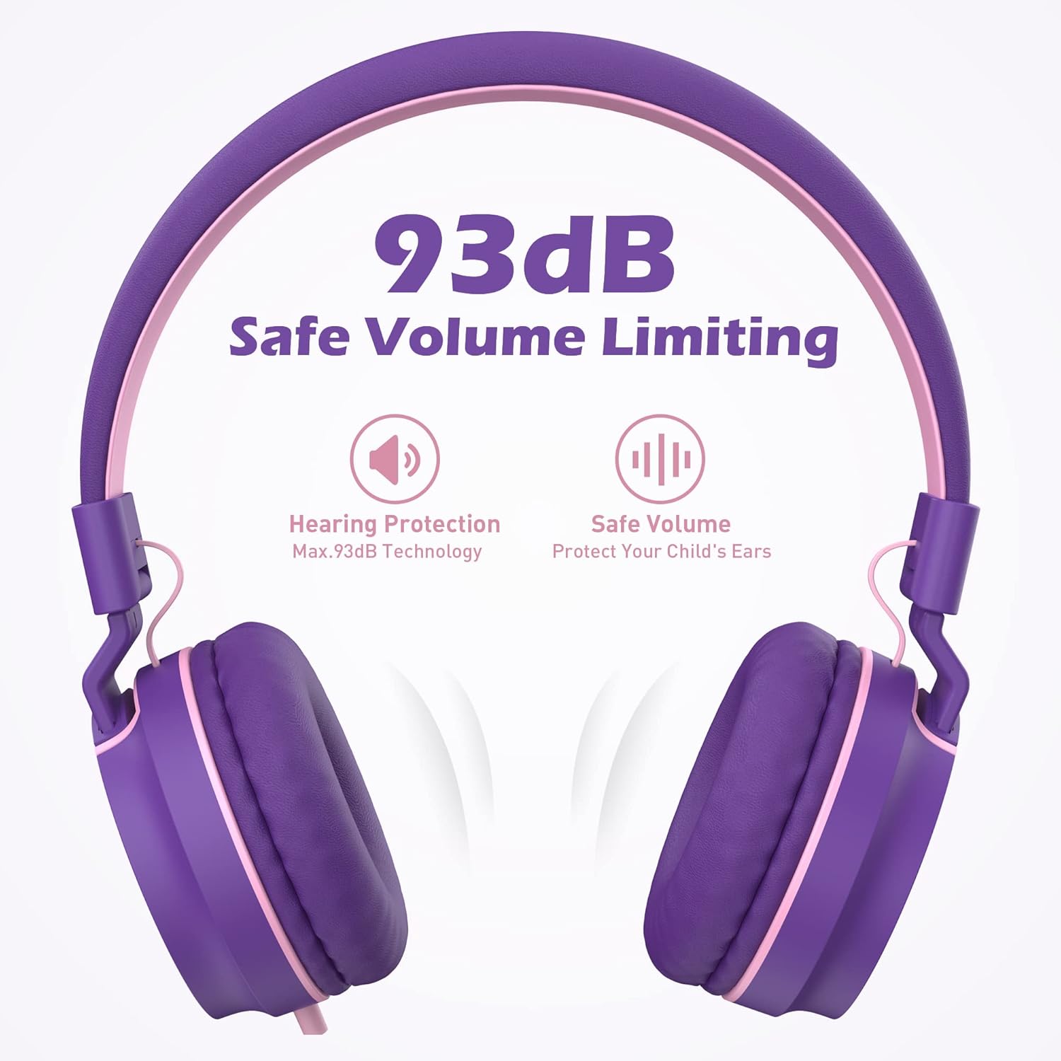 Detalle de Kids Headphones: Wired On-Ear with 93dB Volume Limiter, Foldable & Lightweight
