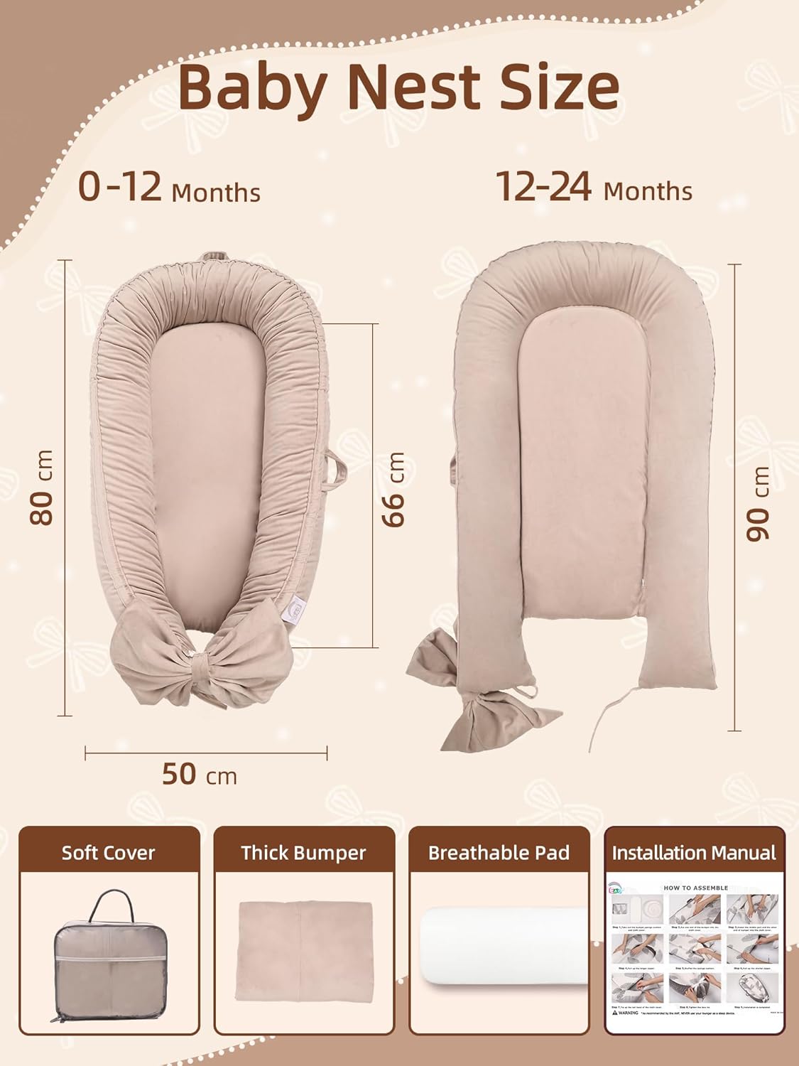 Thumbnail 1 de EAQ Baby Nest Pod for Newborn (Light Khaki) – soft, breathable sleep pod for 0–12 months