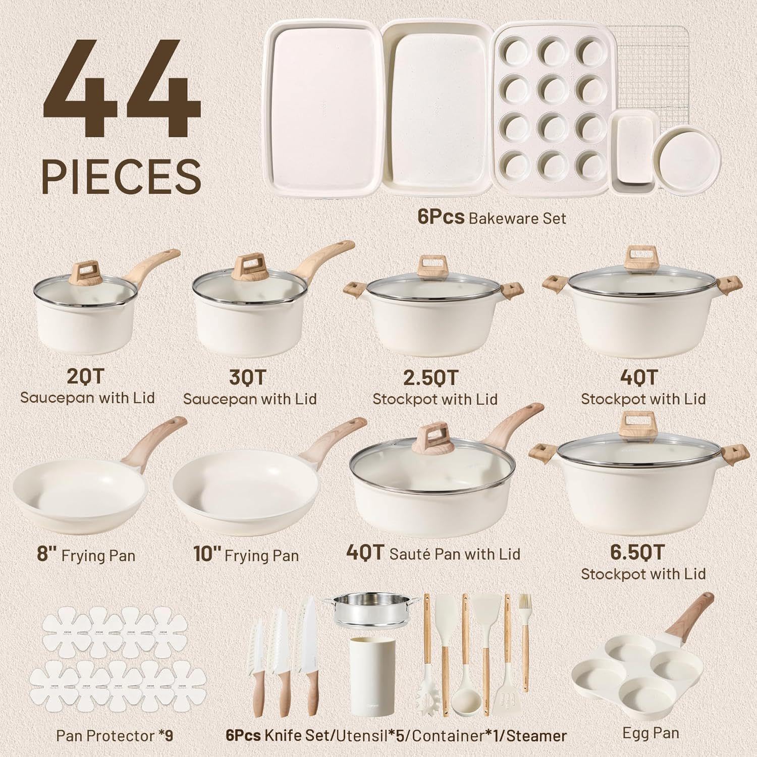 Detalle de CAROTE Nonstick Pots and Pans Set with Detachable Handle — 19-Pc Induction Ready Cookware for Small Spaces