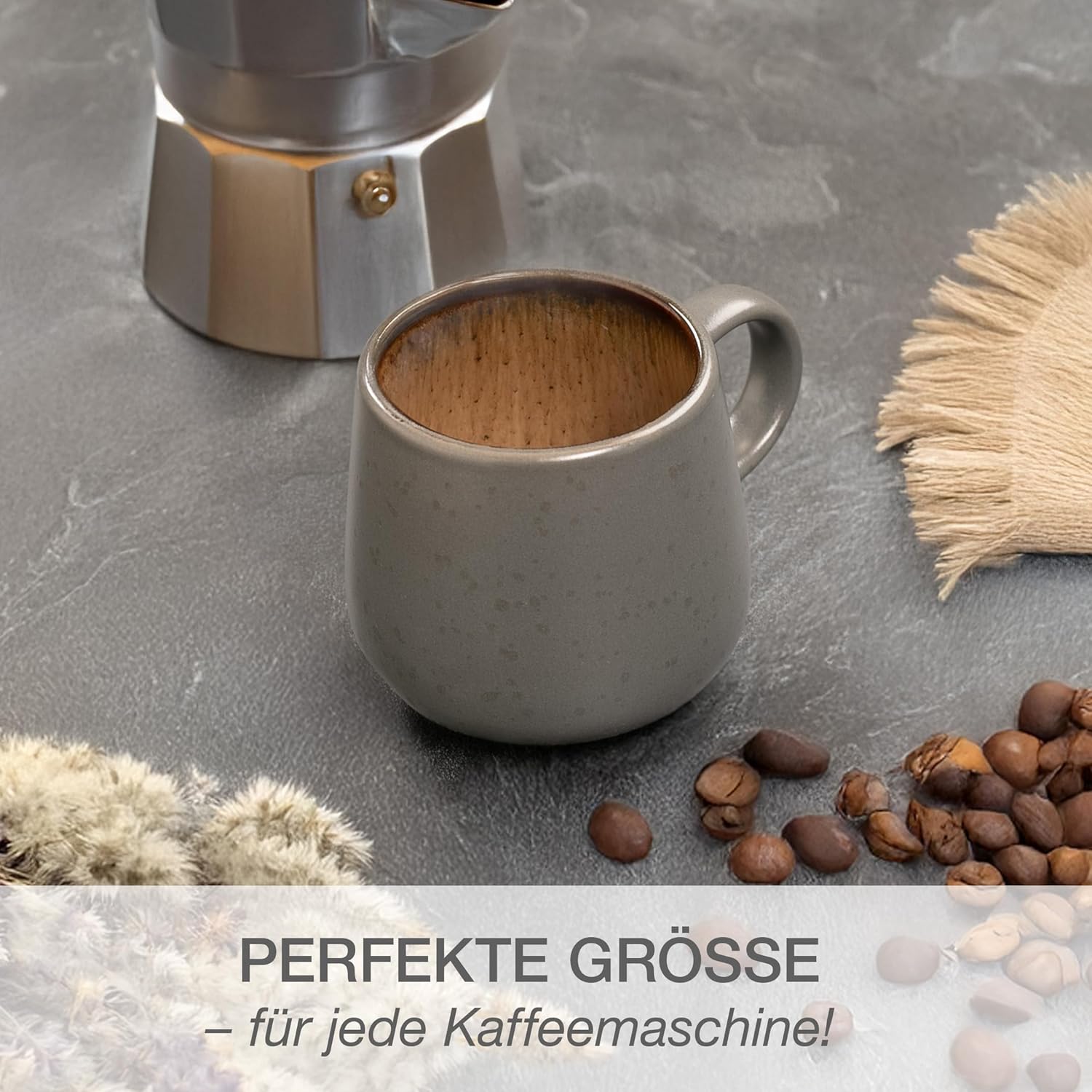 Thumbnail 3 de Moritz & Moritz SOLID 6er Tassen-Set Grau/Beige (Steinzeug) – 400 ml, mikrowellen- & spülmaschinenfest