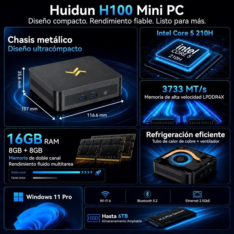 Detalle de Huidun Mini PC Core 5 210H