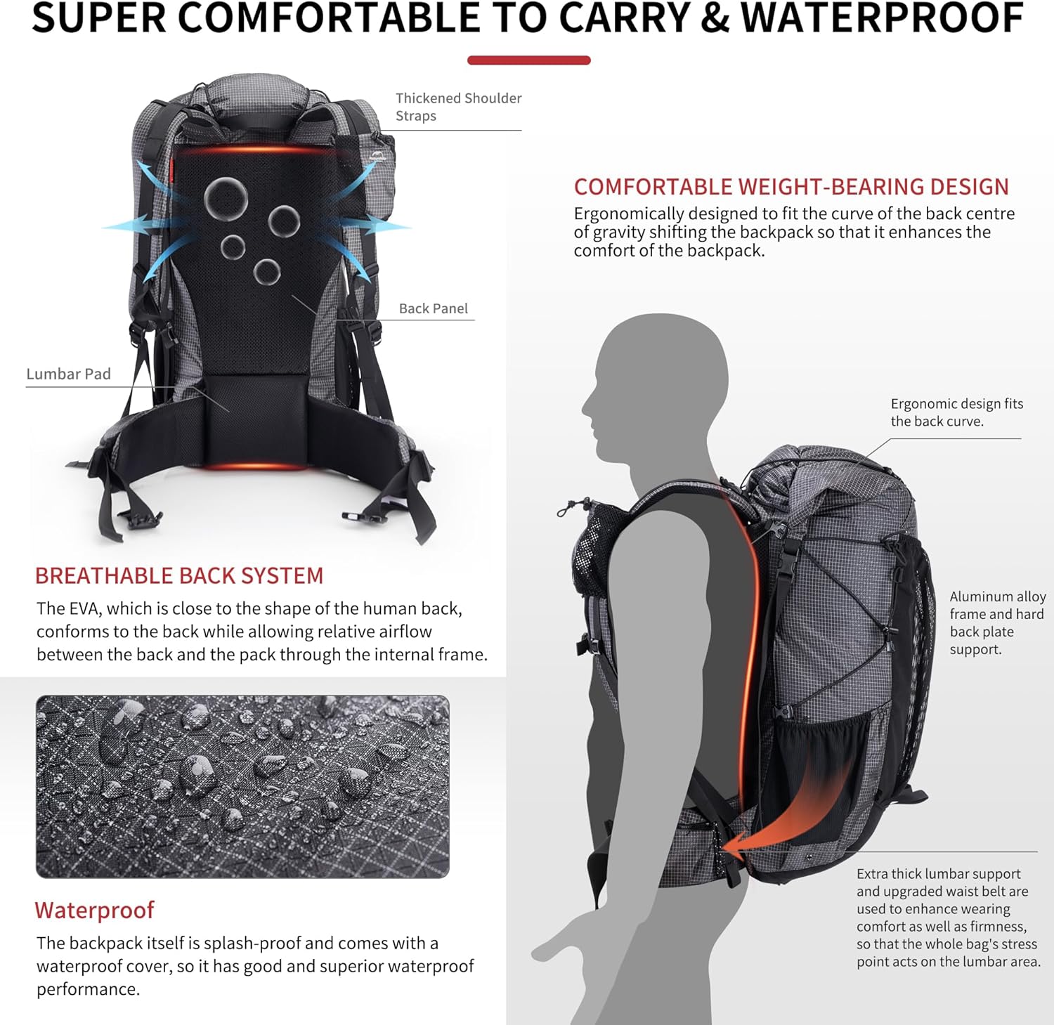 Thumbnail 2 de Naturehike Rocher sac à dos de randonnée à armature interne 20/45/65 L