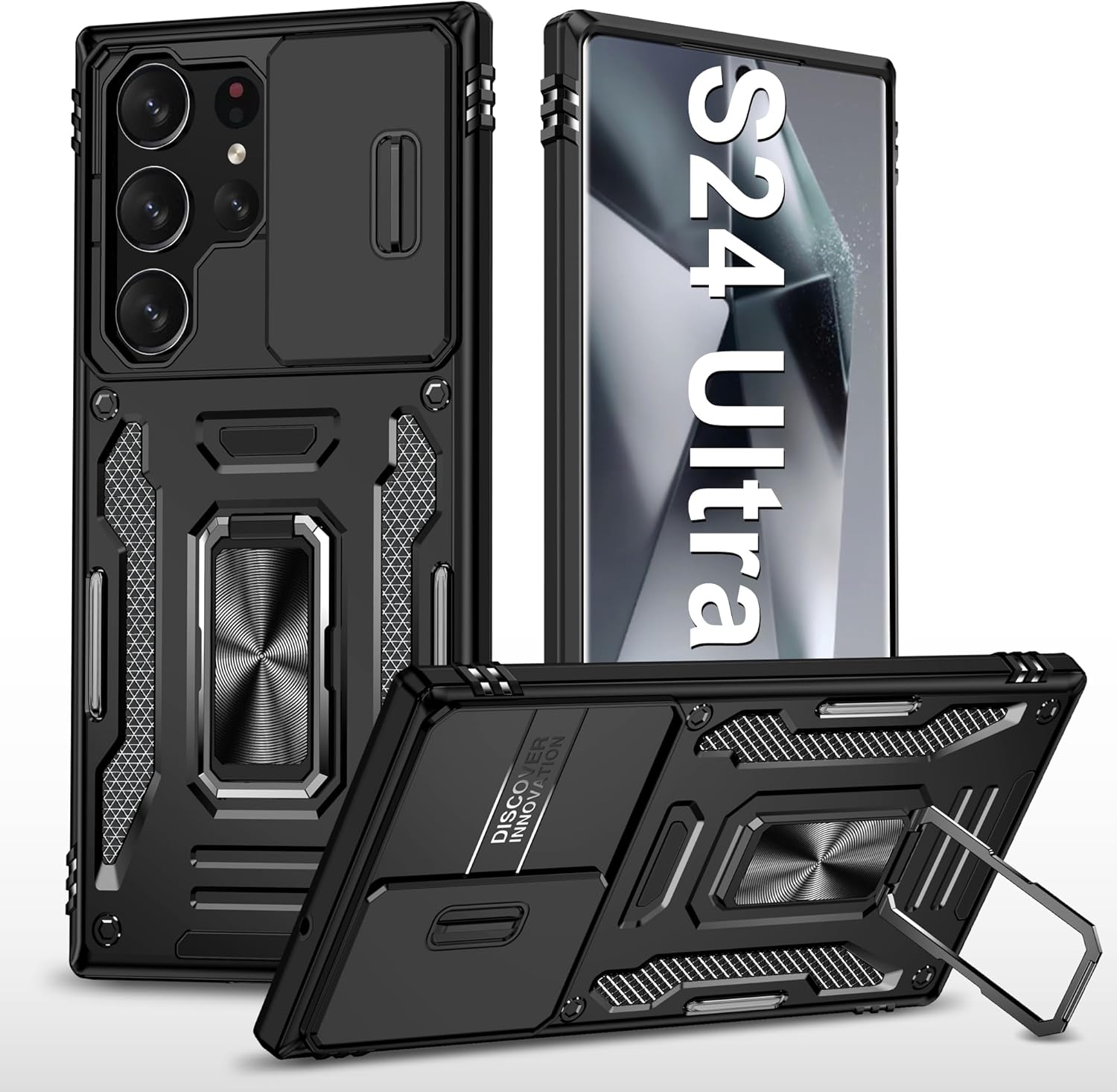 Detalle de Handyhülle mit Slide Camera Schutz für Samsung Galaxy S24 Ultra – 360° drehbarer Metallring, Stoßfest, inkl. Kameraschutz