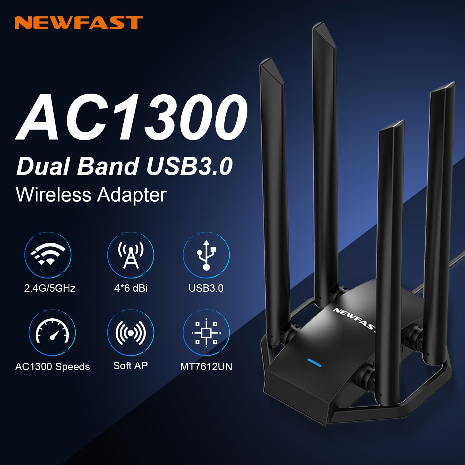Thumbnail 3 de NEWFAST WLAN-Stick AC1300 (1300 Mbit/s) für PC mit 4x 6dBi, Dual-Band und WPA3