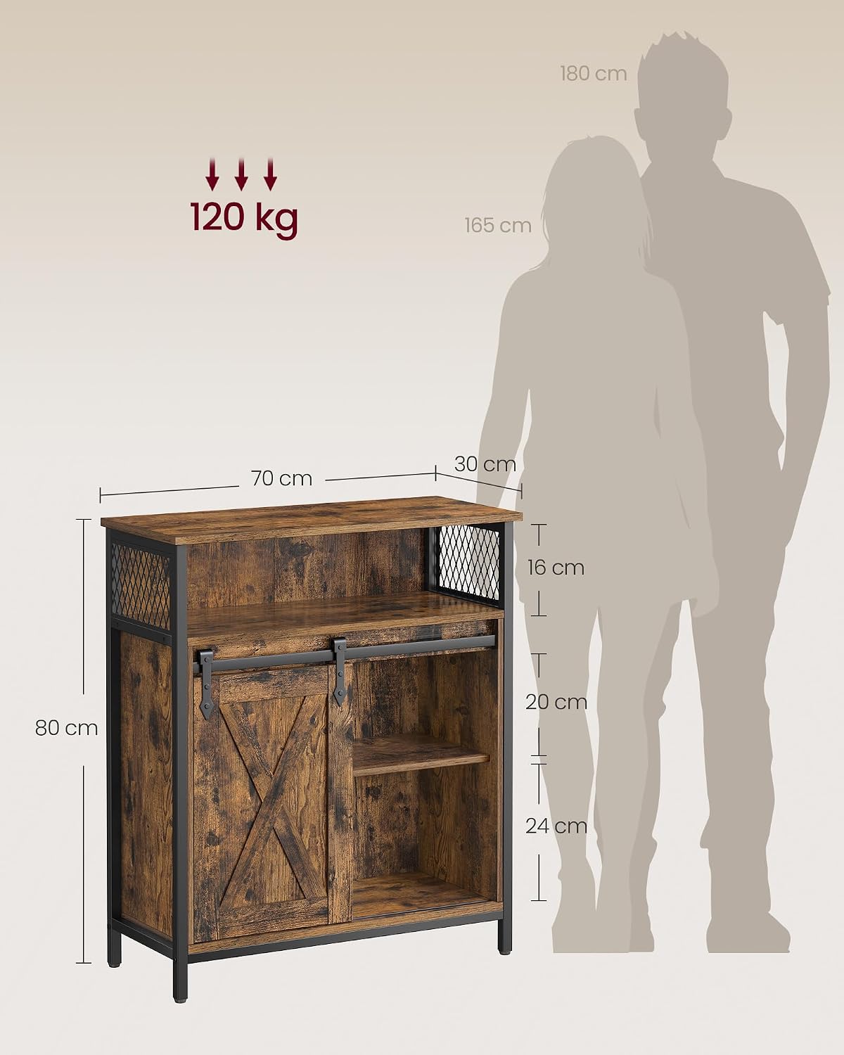 Detalle de VASAGLE DAXTON LSC089B01 – szafka z drzwiami przesuwnymi, 70 × 30 × 80 cm