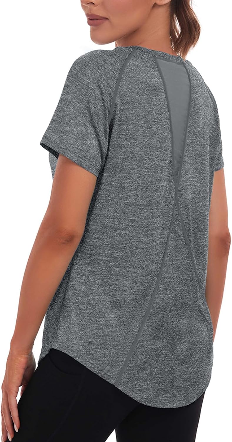 Detalle de Jlowesun Women's Gym Shirt: Short Sleeve Lightweight Moisture-Wicking Top