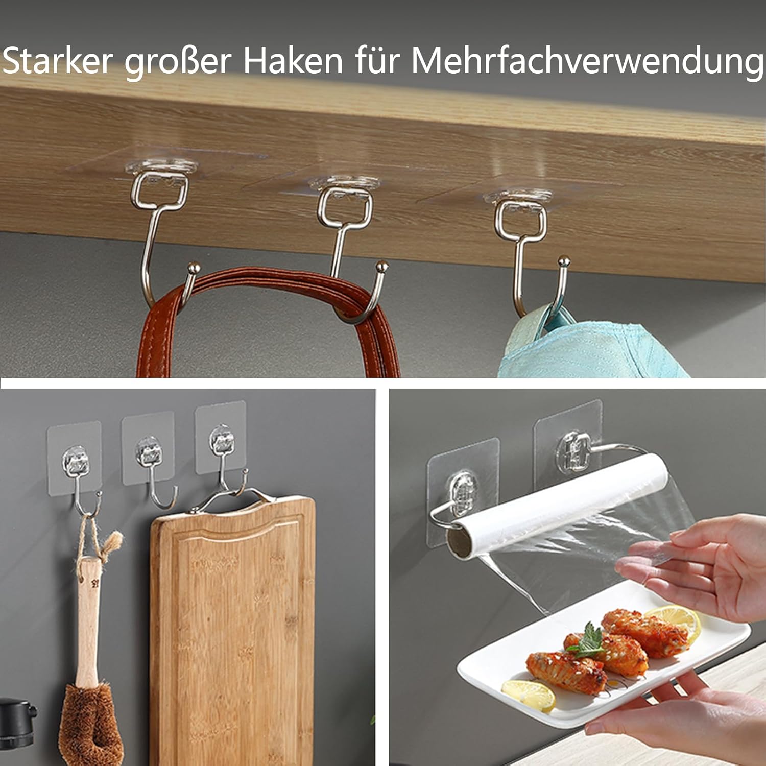 Thumbnail 6 de Latoxcaa große Klebehaken „Extra Stark“ (20 kg max) – transparent, ablösbar, 10 Stück für Bad und Küche