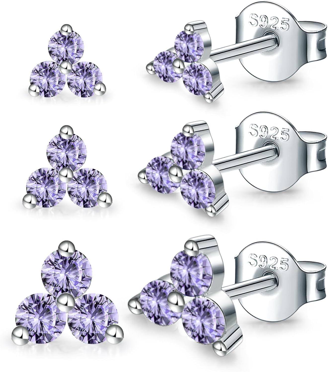 Detalle de MASOP Ohrstecker Silber 925 Gold/Rosegold Set – 3 Paar mit Zirkonia (3 mm/4 mm/5 mm)