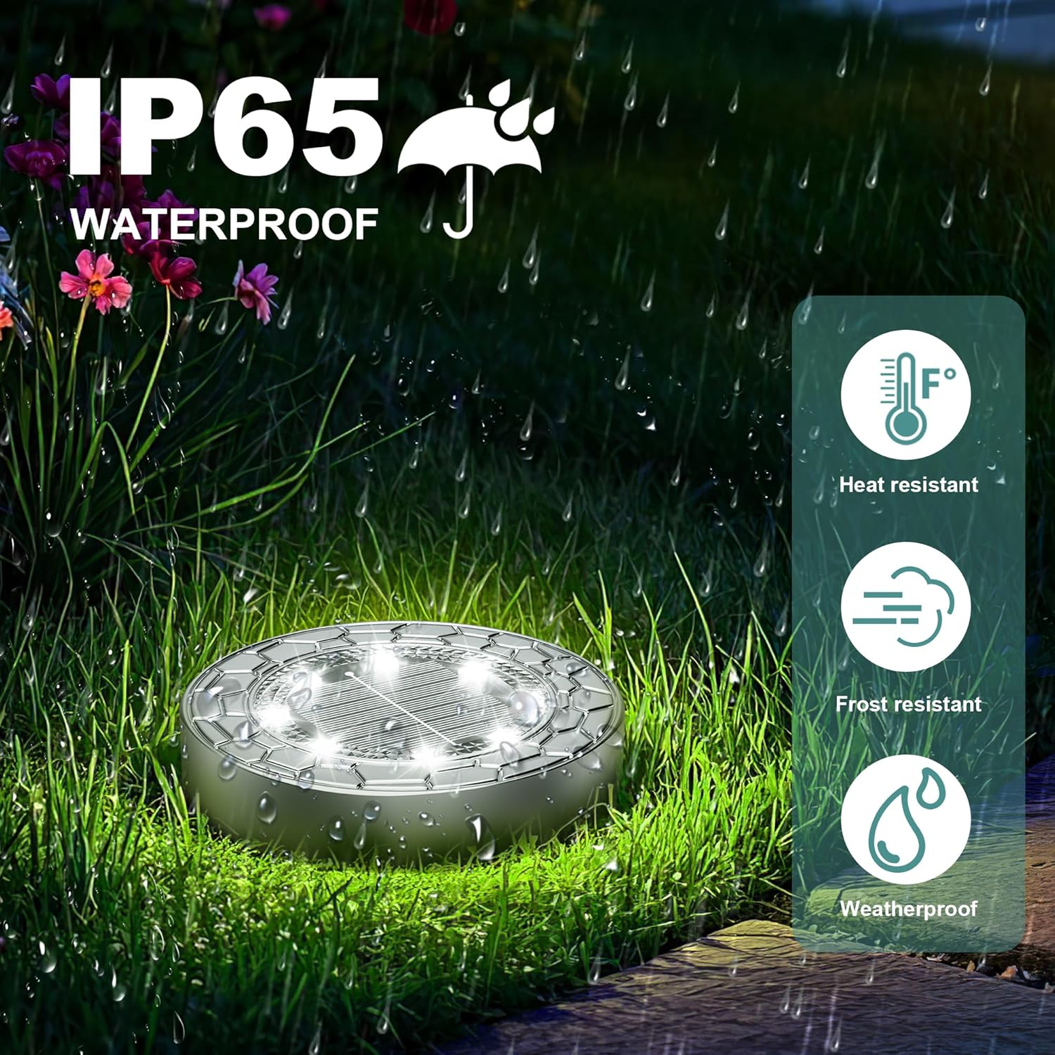 Thumbnail 1 de FIFlying solar garden ground lights (16-pack) — cold white 8-LED stainless steel IP65 path lights