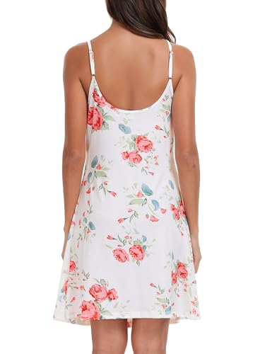 Detalle de Lovasy Camisón de Mujer Verano con Encaje y Tirantes Ajustables – Blanco, tamaño XXL
