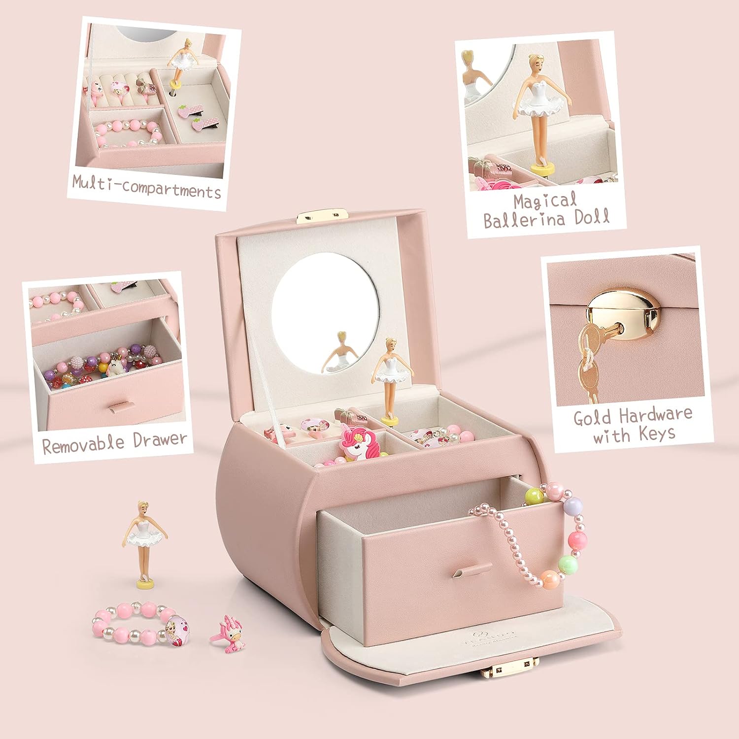 Thumbnail 2 de VLANDO Kids Musical Jewelry Box for Girls with Drawer