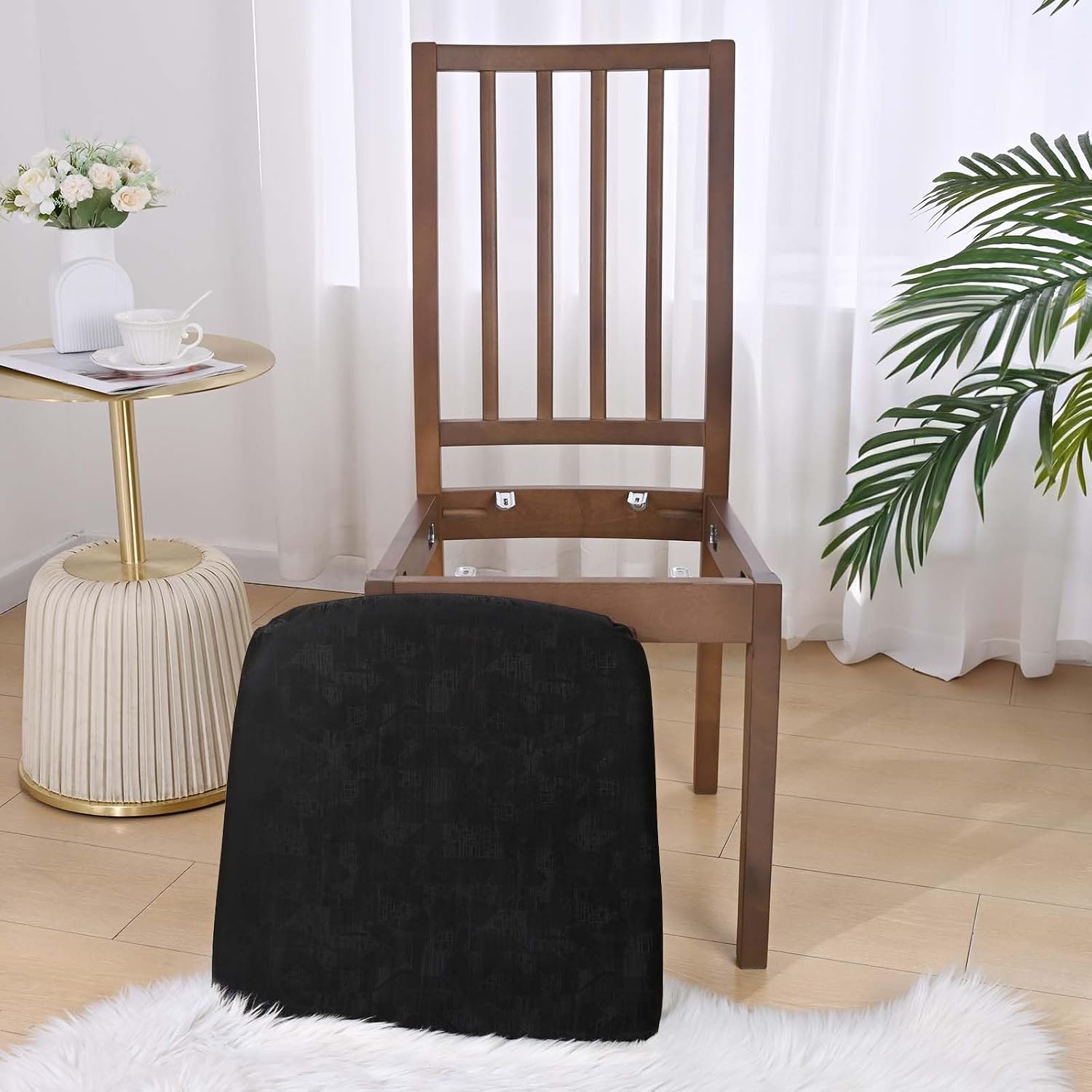 Thumbnail 6 de Alishomtll Dining Chair Covers, Set of 6 Faux Leather PU Slipcovers with Buckles – Black