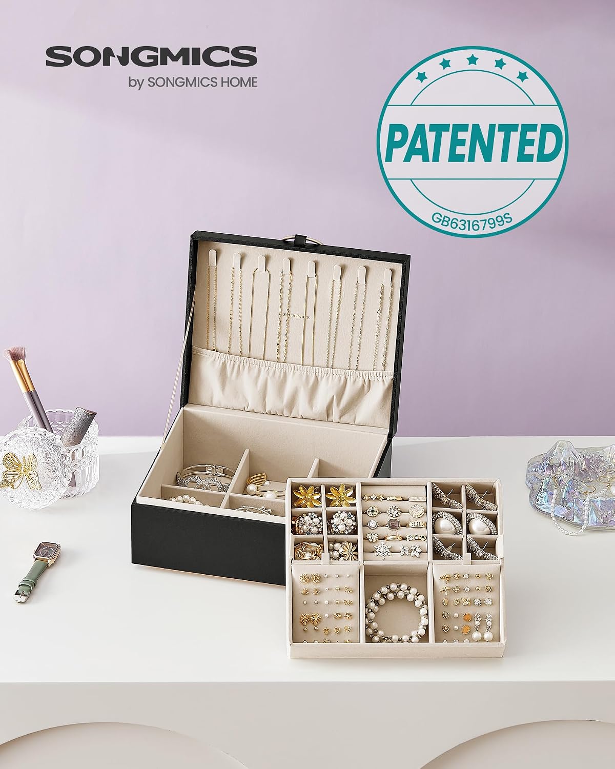 Detalle 2 de SONGMICS JBC165B01 20.5 x 24 x 11 cm jewellery box