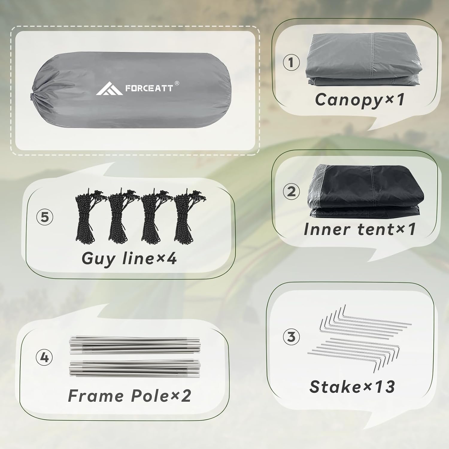 Detalle de Forceatt Zelt 2-4 Personen – Leichtes, wasser- und winddichtes Kuppelzelt für Trekking und Outdoor