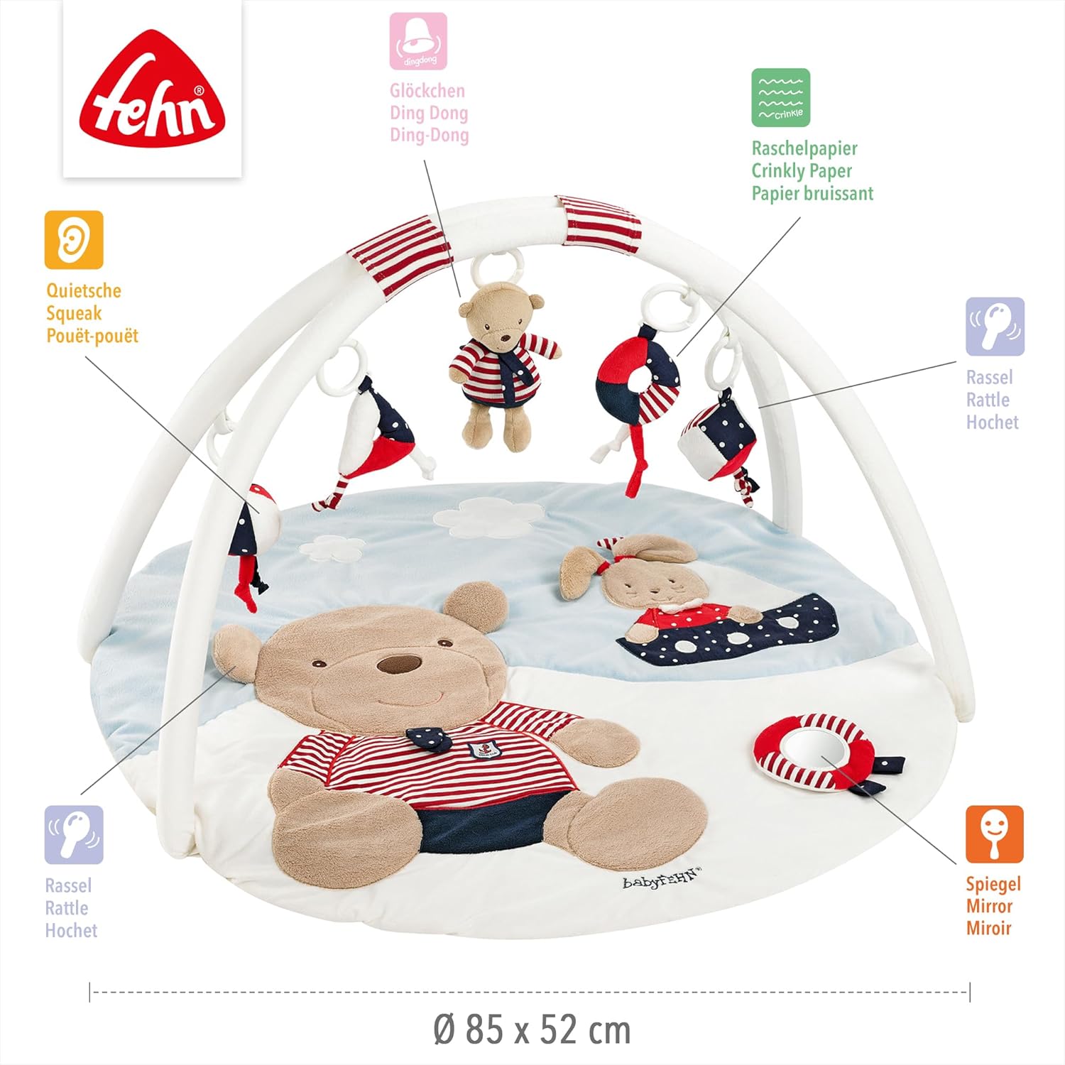 Detalle 2 de Fehn 3-D-Activity-Decke Ocean Club – Spielbogen mit 5 abnehmbaren Spielzeugen, 0+ Monate