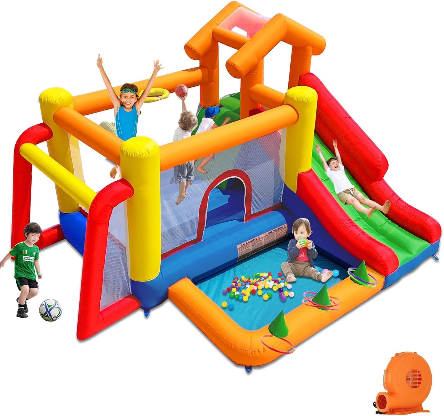 Ballsea Hüpfburg mit Gebläse – Indoor-Hüpfburg für Kinder (343 x 280 x 203 cm)