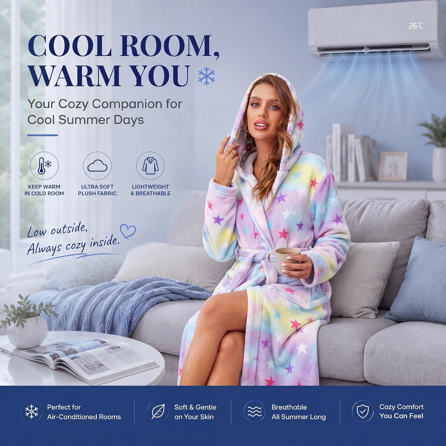 Detalle de RONGTAI B002 Women's Plush Hooded Robe for Cosy Home Comfort
