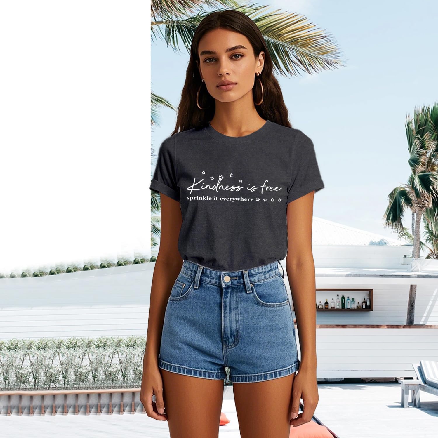 Detalle de Qskall Be Kind T Shirt – Kindness is Free Inspirational Tee