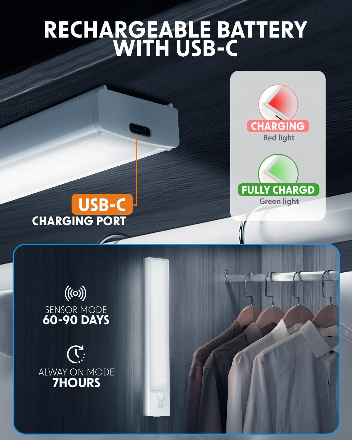 Thumbnail 4 de KALAHOL 4 Pack Under Cabinet Kitchen Lights with Motion Sensor (Type-C, 3 modes) – Cold White, 30cm