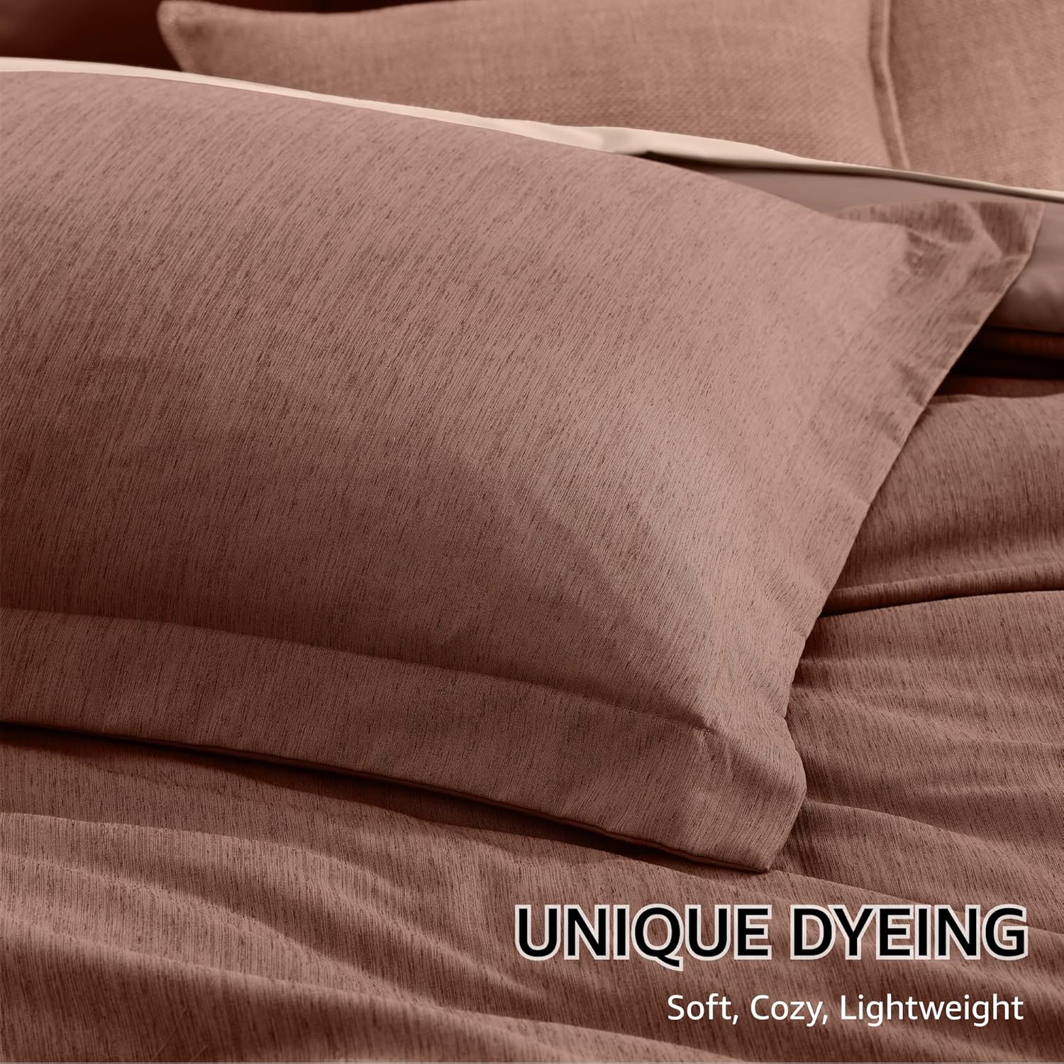 Thumbnail 5 de Monbix Full Comforter Set, 7 Pieces, Terracotta, Reversible All-Season Bedding