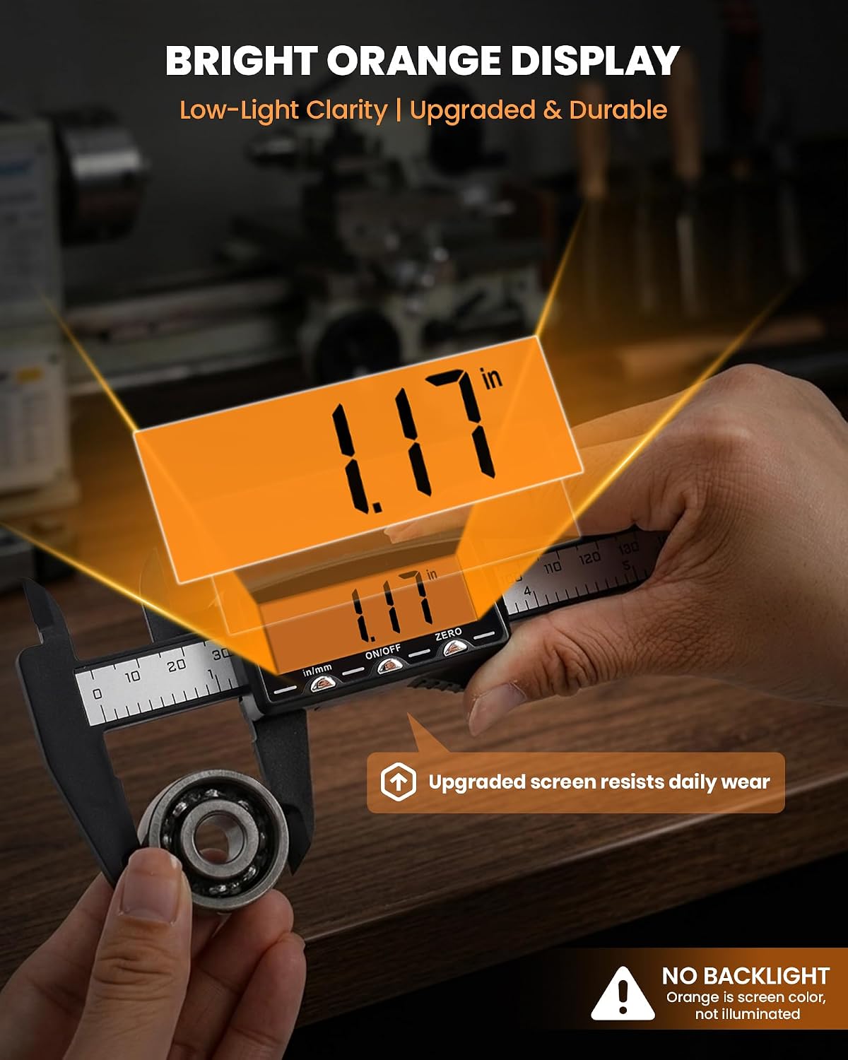 Thumbnail 2 de HARDELL Plastic Rechargeable Digital Caliper — 6" with Orange Screen, USB-C Rechargeable, Inch/mm