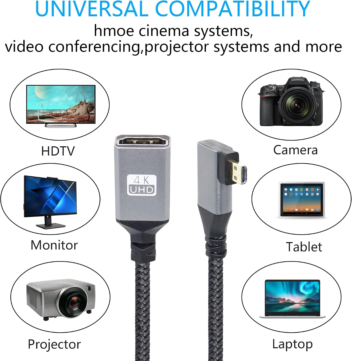 Detalle de RIIEYOCA 4K Micro‑HDTV auf HDMI Kabeladapter (90°) – Micro‑HDMI Stecker auf HDMI‑Buchse, Aluminium, 20 cm