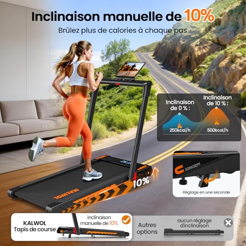 Detalle de Tapis de Course 6 en 1 Kalwol: pliable, inclinable à 10% et haut-parleur intégré