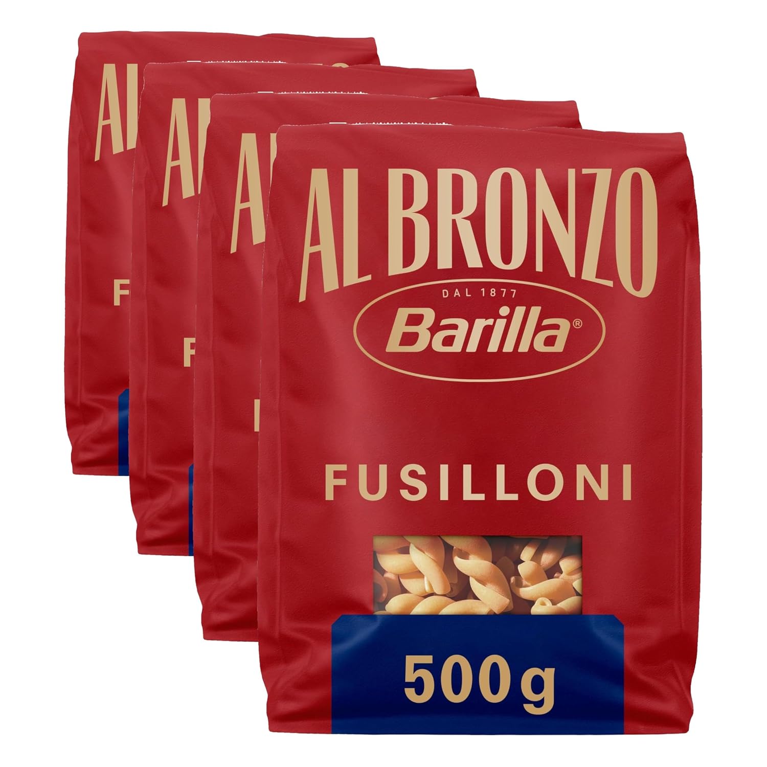 Detalle de Barilla Al Bronzo Fusilloni 500 g im 4er-Pack – Pasta aus Bronzeformen mit perfekter Saucehaftung