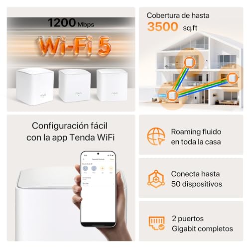 Detalle de Tenda Nova MW5G (MW5G) sistema WiFi Mesh con router Gigabit y 3 hubs, AC1200