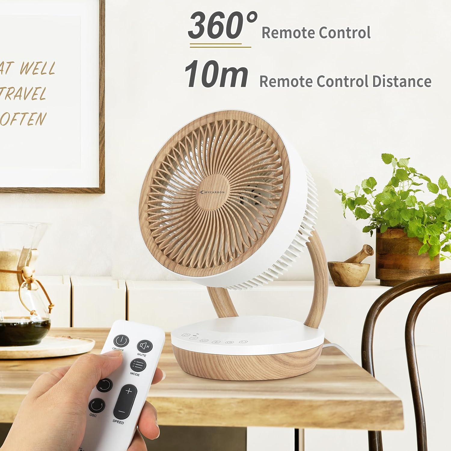 Detalle de MYCARBON leise Ventilator 20 dB – 1850 m³/h, 8 Stufen, 3D Luftumwälzer, Timer 8h, Fernbedienung