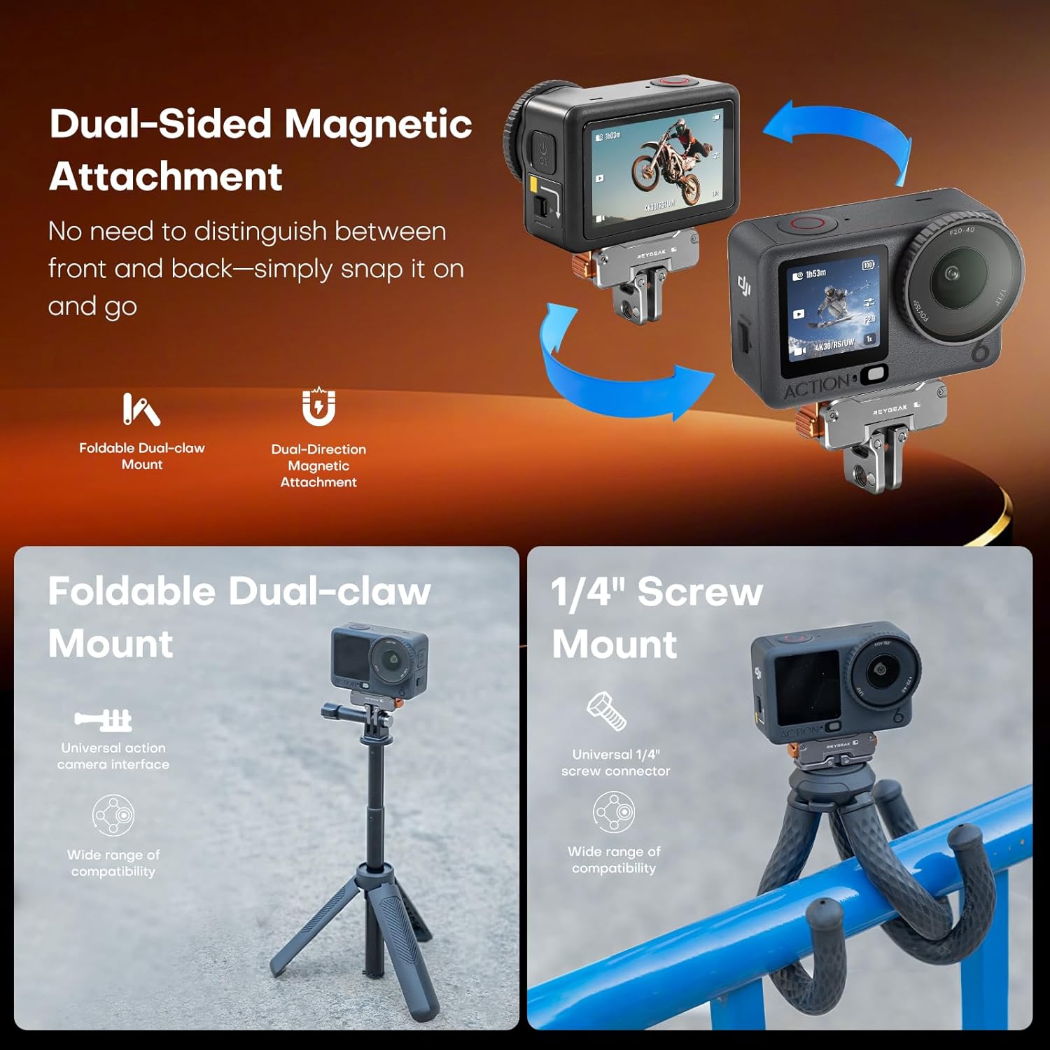 Thumbnail 5 de REYGEAK Supporto magnetico in alluminio girevole 360° per DJI Action 6 / OSMO Nano / Action 5-4-3