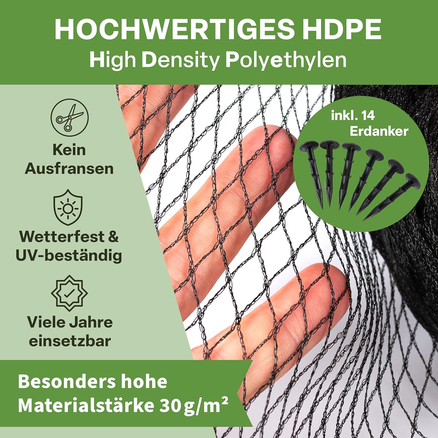 Thumbnail 2 de TTL GARDEN 10x10 m Teichnetz Vogelschutznetz schwarz, 30 g/m², 12x12 mm HDPE – inkl. 14 Bodenanker