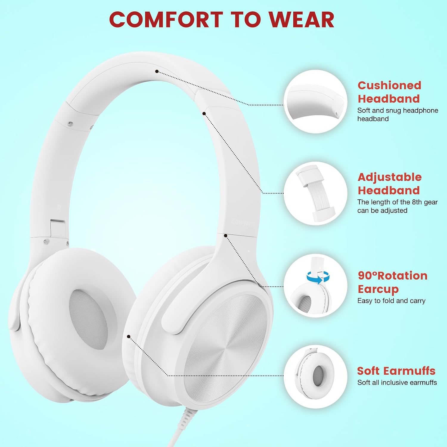 Detalle de Cowyawn USB-C-Kopfhörer Kabelgebunden Wired Headphones, Foldable with Mic