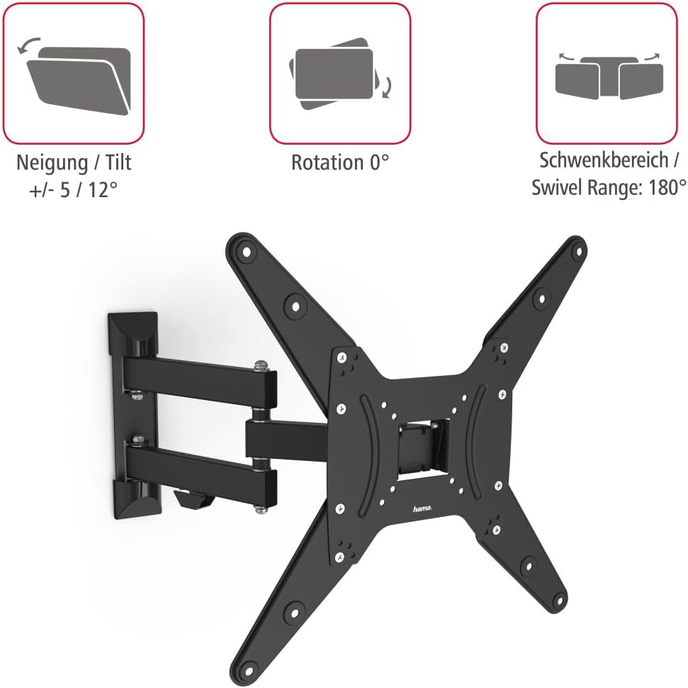 Thumbnail 1 de Hama support mural TV pivotant/inclinable télescopique noir (TV 32 à 65”, 10 ans de garantie)