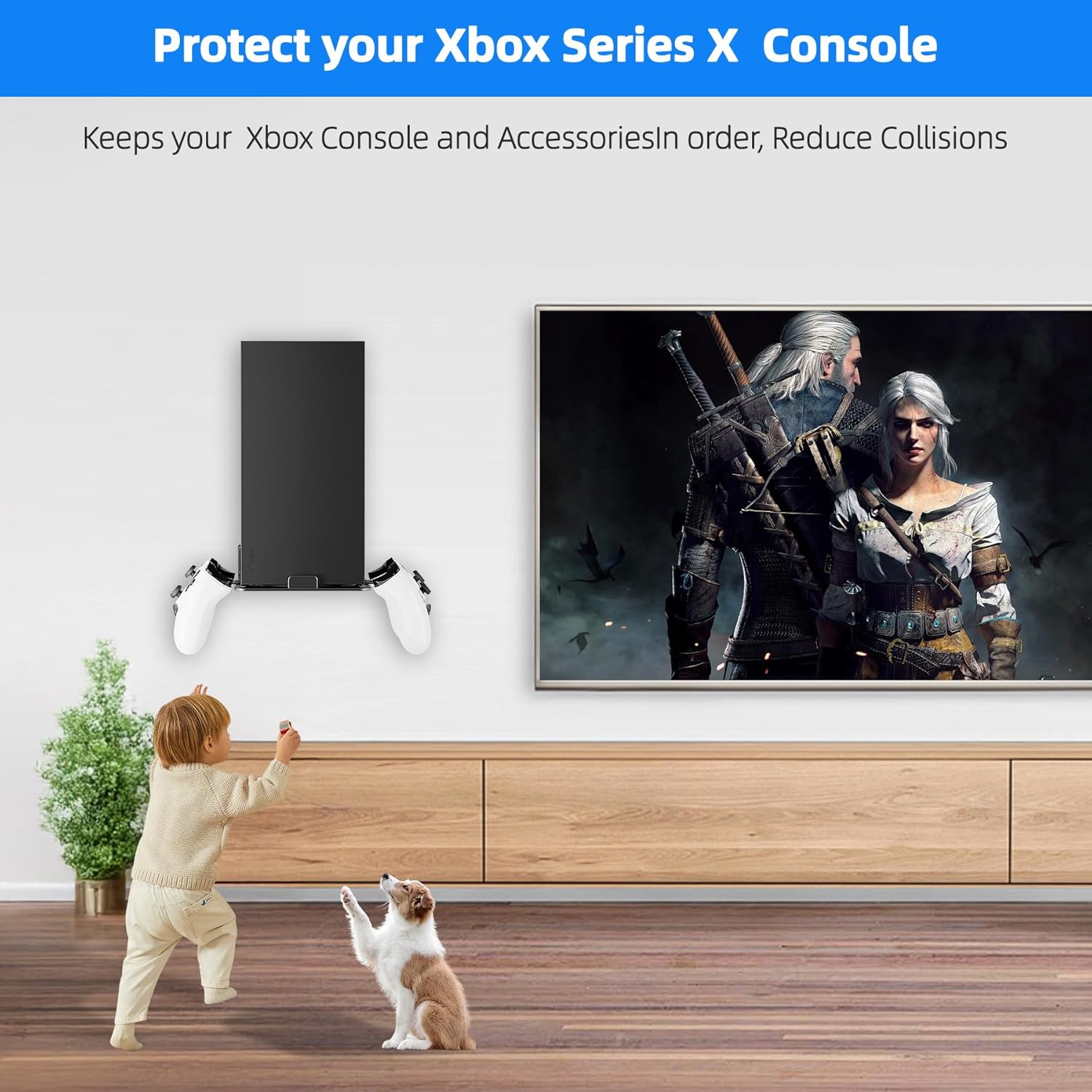 Detalle 2 de Bricok Aluminium Alloy Wall Mount Kit for Xbox Series X with Controller Stands and Ventilation Shelf (Black)