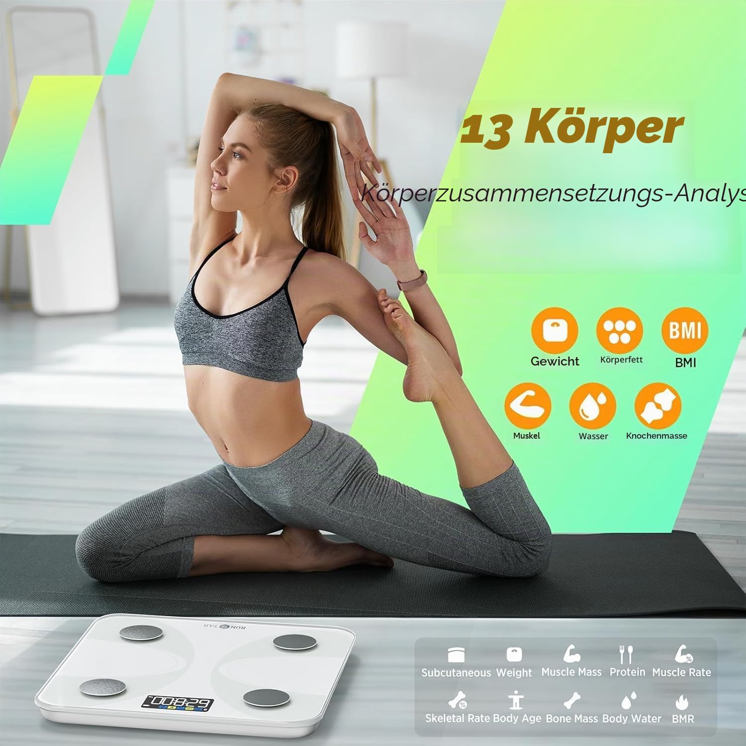 Detalle 1 de RunSTAR Körperfettwaage mit App, 180 kg