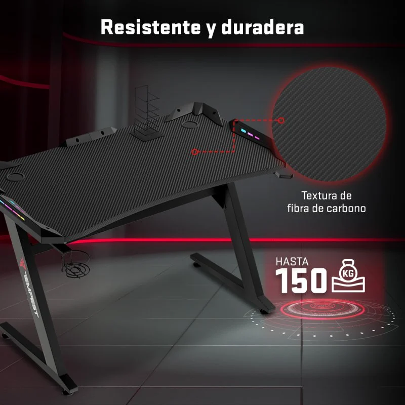 Detalle de Tempest Safezone Mesa Gaming 120x66 cm RGB Negra