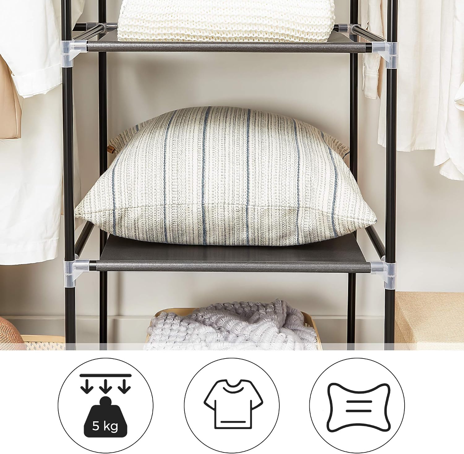 Thumbnail 6 de SONGMICS RYG12B Folding Wardrobe fabric cabinet with 2 clothes rails, 175 x 150 x 45 cm, black