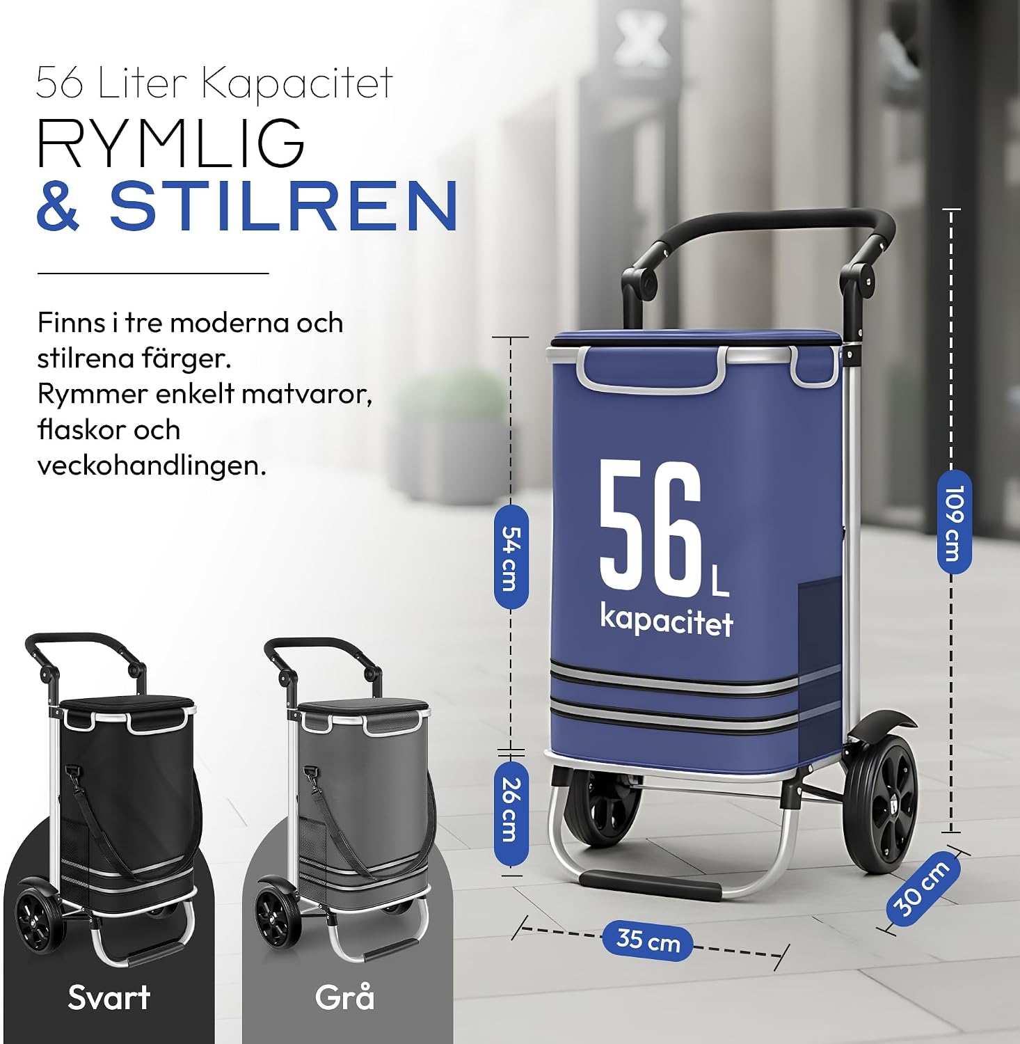 Detalle 2 de Dimono hopfällbar shoppingvagn, 56 liter, med kylfack och avtagbar väska