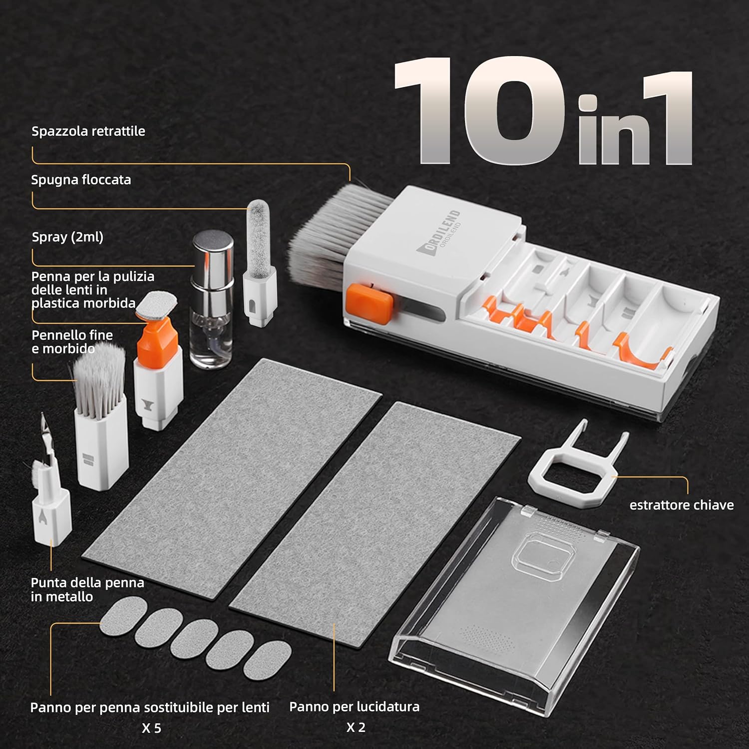 Detalle de Ordilend Kit di Pulizia tutto-in-uno per dispositivi elettronici (Bianco)