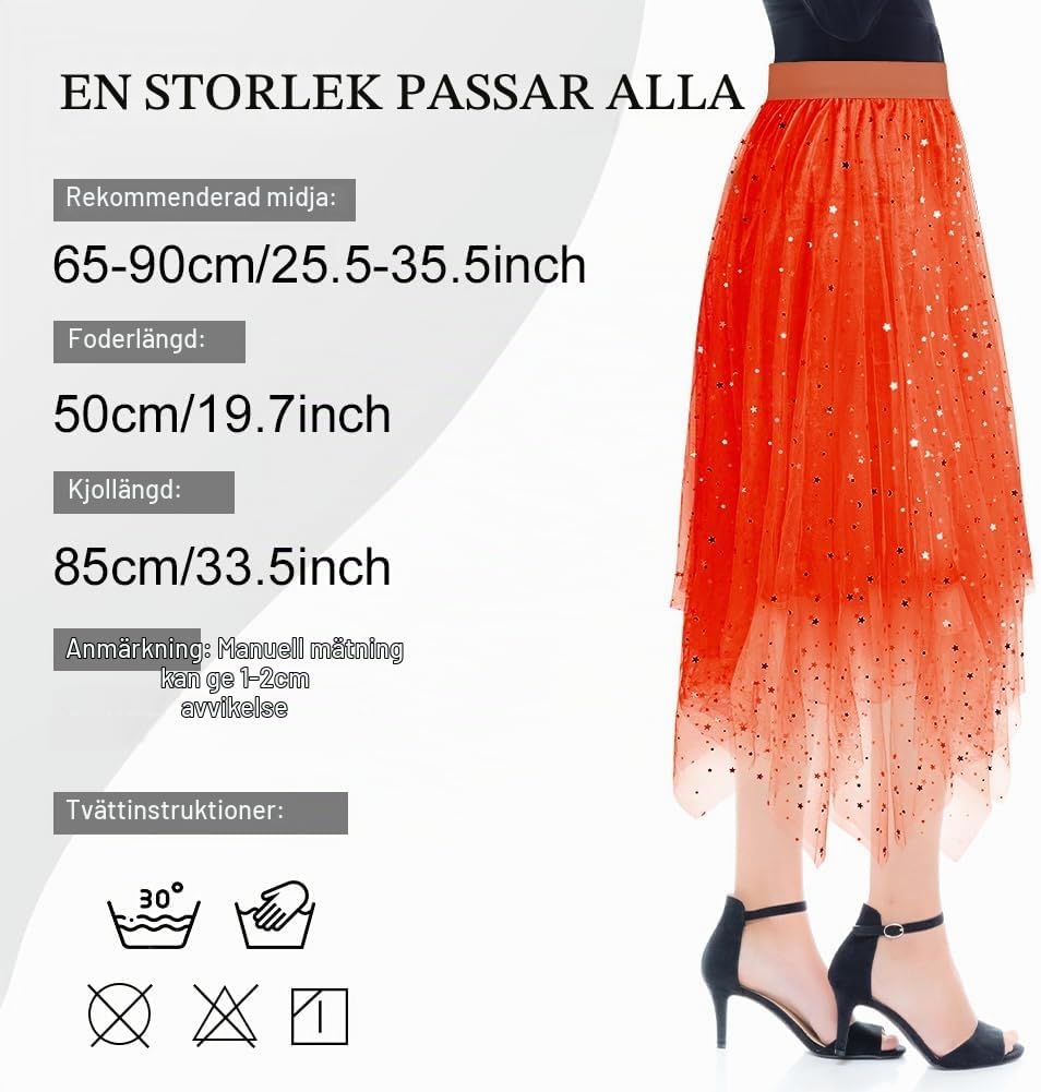 Detalle de AUYAO damtyllkjol i polyester mesh med elastisk midja och oregelbunden fåll