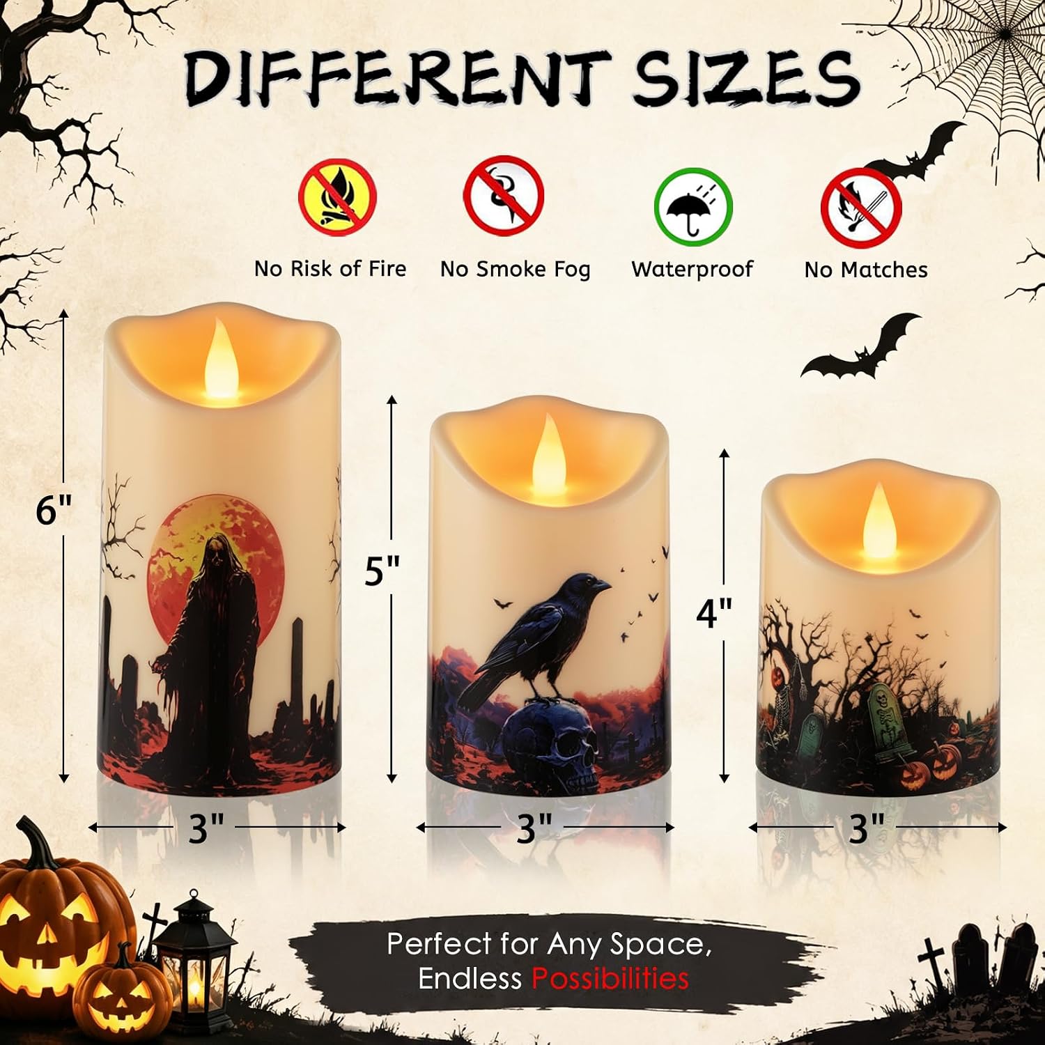 Thumbnail 3 de Haown Halloween Flameless Candles Set of 6, LED Pillars with Remote Controls