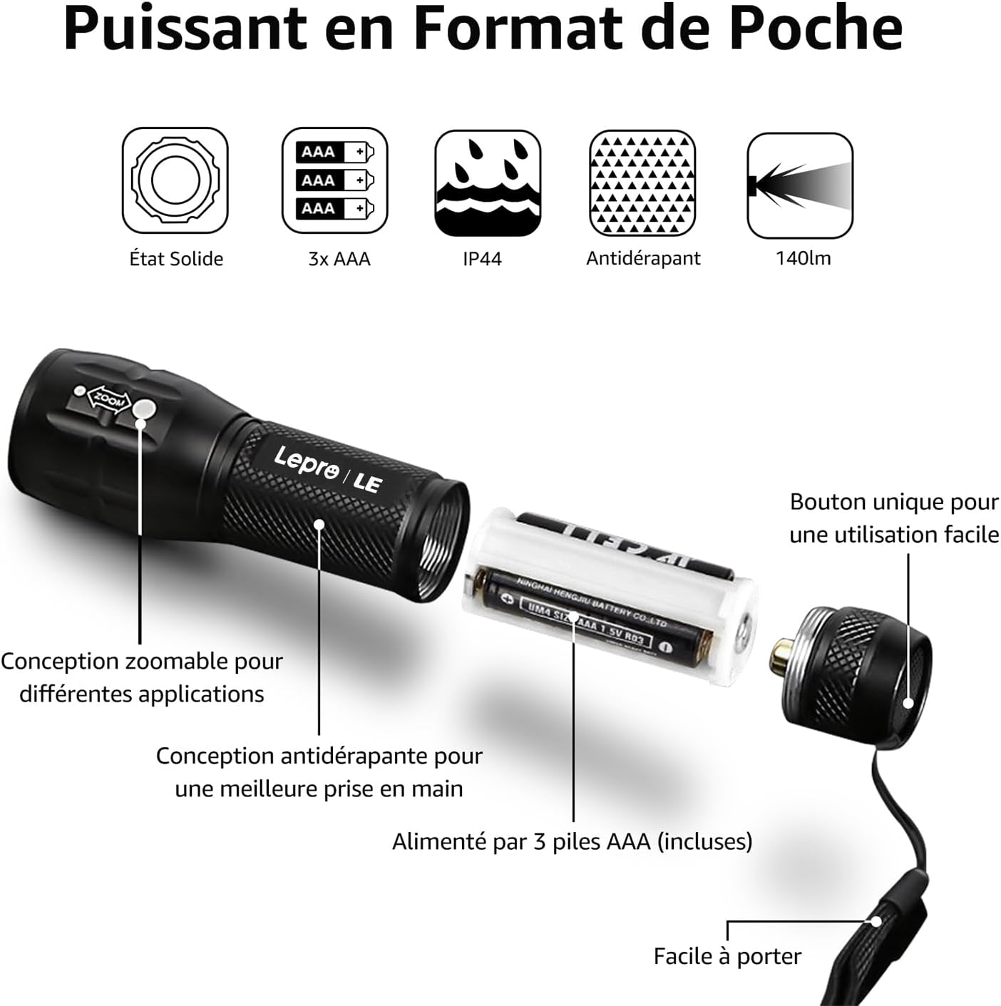 Detalle 2 de Lepro L8000 lampe torche 150 m 🔦