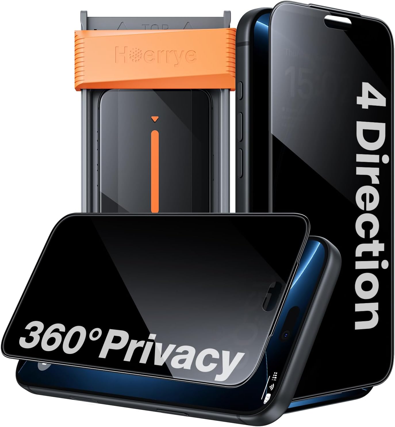 Detalle de Hoerrye iPhone 18 Pro Privacy Screen Protector, 360° Anti-Peep Glass, 2-Pack