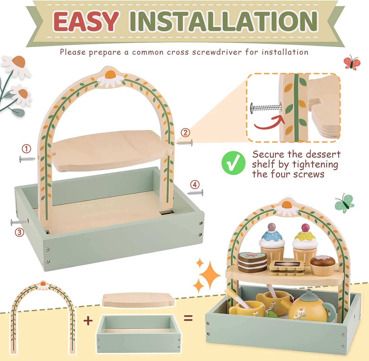 Thumbnail 6 de A Wooden Tea Sets for Little Girls: Creative Play Set with Teapot, Cakes, and Stand